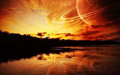 Saturn Sunset Fantasy Space Wallpapers Desktop Planet
