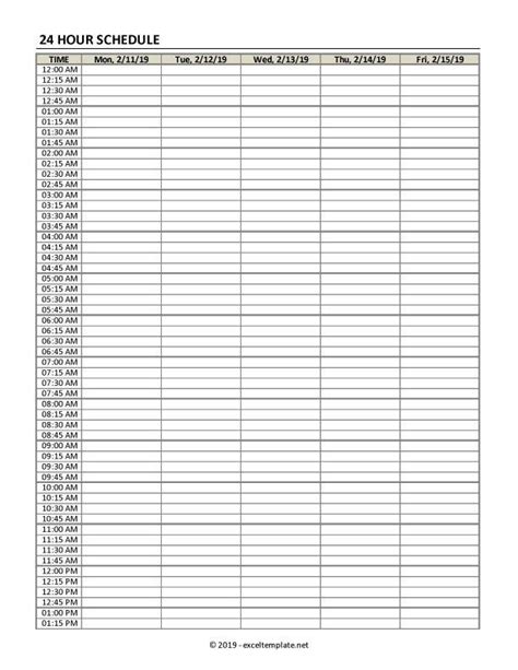 Printable Weekly Schedules With Times In 15 Min Increments Photo