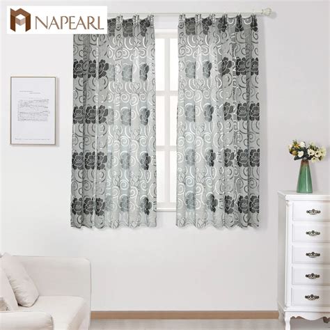 Napearl Short Jacquard Floral Design Semi Blackout Curtains Treatments