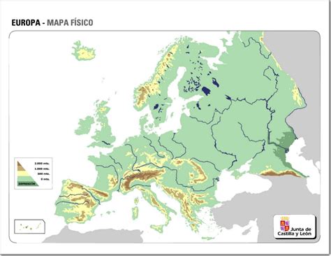 Mapa físico mudo de Europa Mapa de relieve de Europa JCyL