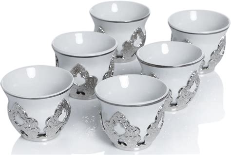 Set Of Arabic Turkish Greek Coffee Mirra Porcelain Cups With Holders
