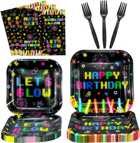 Amazon Pack Neon Glow Party Supplies Glow Tableware Set Glow