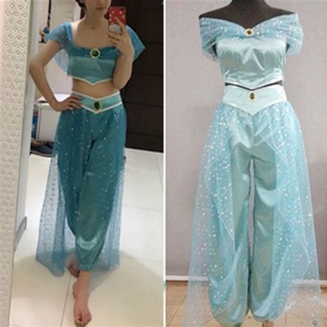 2019 Aladdin Jasmine Princess Cosplay Women Girl Fancy Dress Up Party Costume Sets Halloween