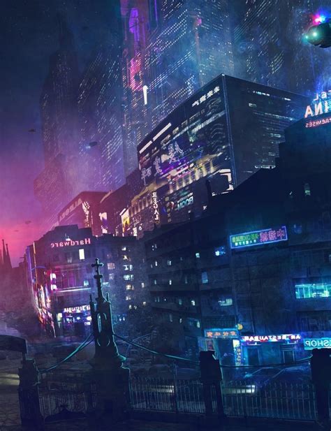 Wallpaper Futuristic City Skyscrapers Sci Fi Neon Lights Buildings