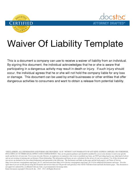 waiver  liability sample  printable documents