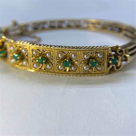 Antique Emerald And Pearl Bracelet Estate Robert And Gabriel Jewelers