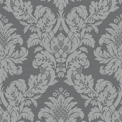 Pear Tree Fabric Damask Greysilver Glitter Wallpaper