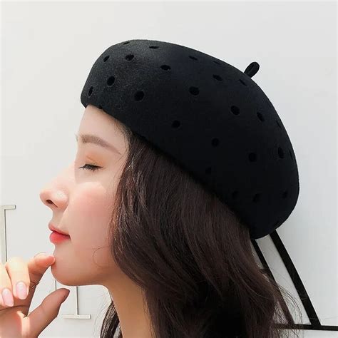 Suogry New Fashion Hat For Women Wool Berets Solid Color Hollow Wool Felt Cap Female Boina Hats