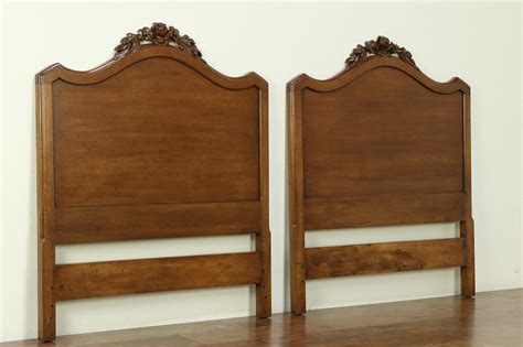 sold pair of vintage fruitwood twin or single bed headboards carved roses 30635 harp