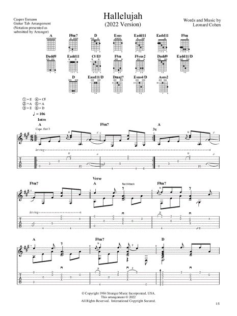 Casper Esmann Hallelujah Version Guitar Tab In A Major Download Print SKU MN