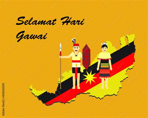 A Vector Of Hari Gawai Festive Celebration With Dayak People And