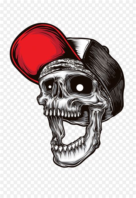 Cartoon Smile Skull Wearing Red Hat On Transparent Background Png