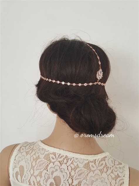 Bohemian Headchain Bridal Headpiece Rose Gold Hair Chain Etsy