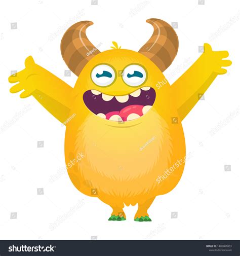 Cute Cartoon Monster Horns Smiling Monster Stock Vector Royalty Free 1488801803