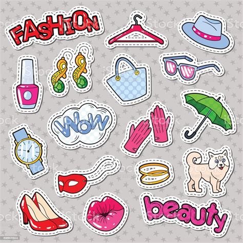 Woman Fashion Stickers Badges And Patches Stock Illustration - Download ...