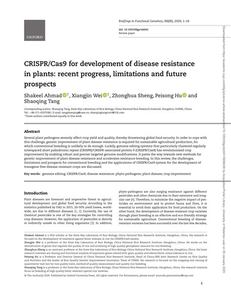 Pdf Crisprcas9 For Development Of Disease Resistance In Plants