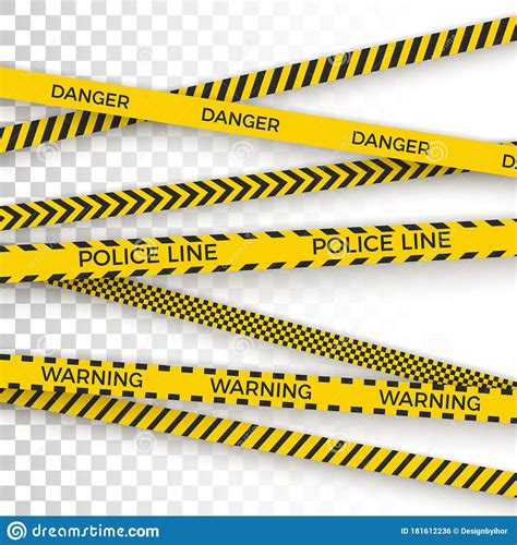 Police Yellow Tape Crime Scene Danger Zone With Line Barrier Warning
