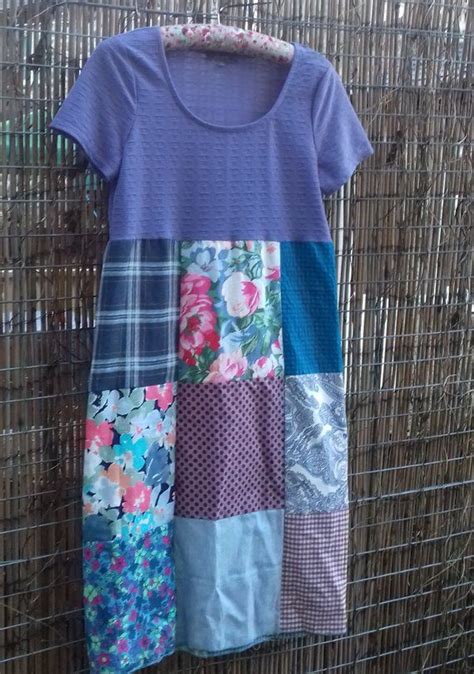 M L Lavender Patchwork Dress Upcycled Refashioned Preloved Etsy Recycle Clothes Patchwork