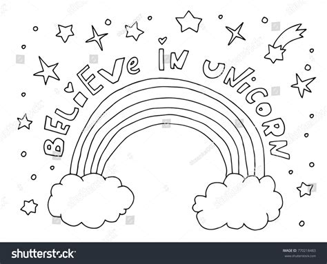 Believe Unicorn Text Quote Rainbow Cloud Stock Vector 770218483