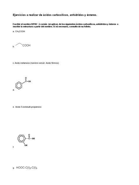 Resolución De Ejercicios Sobre Nomenclatura De ácidos Carboxílicos