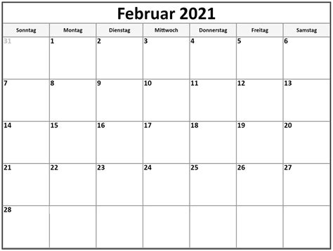Sie sind hilfreich und nützlich, dabei aber unaufdringlich. Kalender Februar 2021 Vorlage | Druckbarer 2021 Kalender