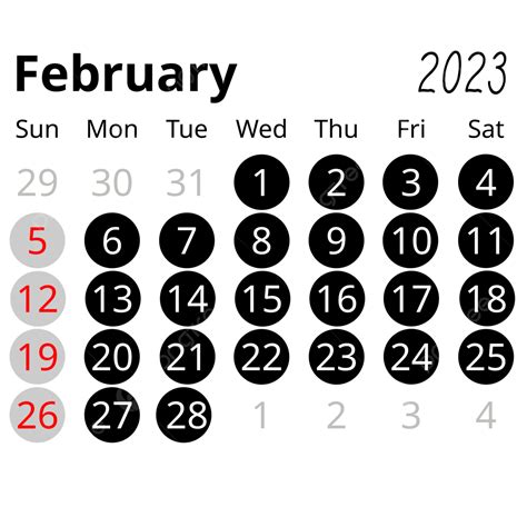 Círculo Febrero 2023 Calendario Calendario Minimalista Negro Simple Png