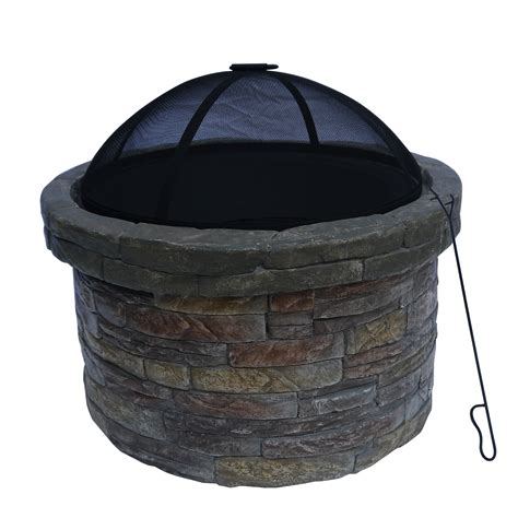 With an attractive faux slate edged stone design on each side this square pit with 32 in length providing plenty of room for you to gather around chat and stay warm while enjoying the crackling glow of burning wood. Peaktop - 27 Inch Outdoor Round Stone Wood Burning Fire ...