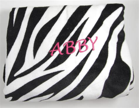 Personalized Embroidered Zebra Print Beach Towel And Hot Pink Zebra Bow