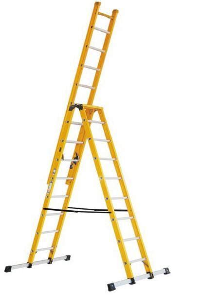 35kv Yellow Fiberglass Combination Extension Ladder With Balance Feet