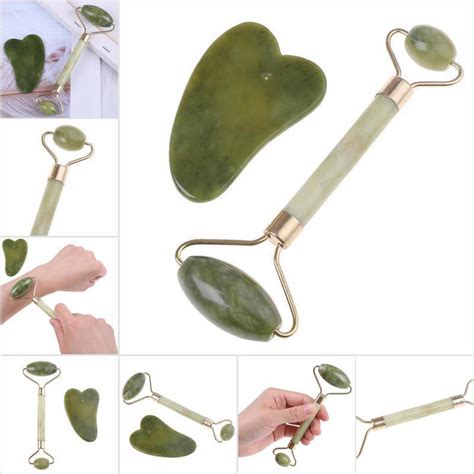 [lhgc] natural guasha facial jade roller face thin body gua sha board massager tool set liv