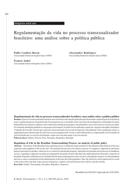 Pdf Regulamenta O Da Vida No Processo Transexualizador Brasileiro