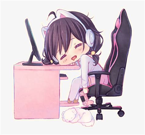 Photo Chibi Anime Girl Gaming Transparent Png 530x526 Free