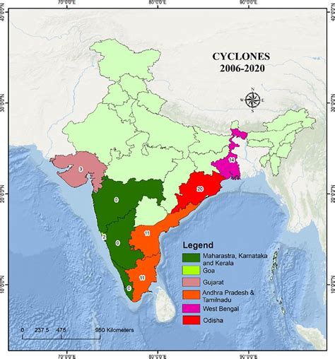 The Number Of Cyclones Occurring In Nine Indian Coastal States For