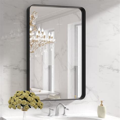Buy Loaao Black Metal Framed Bathroom Mirror For Wall 24x36 Inch Rounded Rectangle Mirror