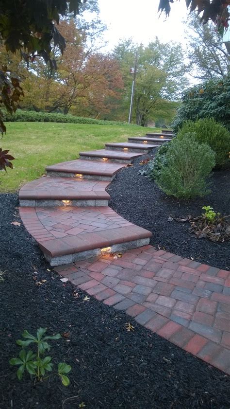 Paver Walkway With Steps And Integral Led Lighting Landscape Lighting