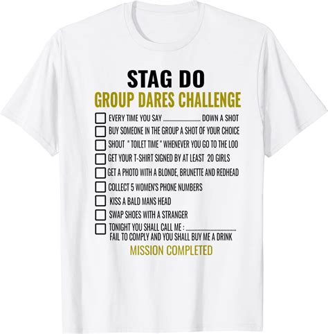 stag do bachelor party dares checklist game t shirt uk fashion