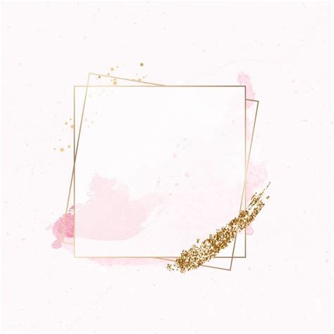 Gold Square Frame On Pink Watercolor Background Vector Premium Image