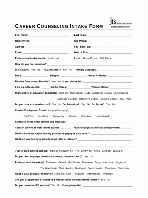 Counseling Intake Form Template Luxury 7 Career Counseling Forms Free