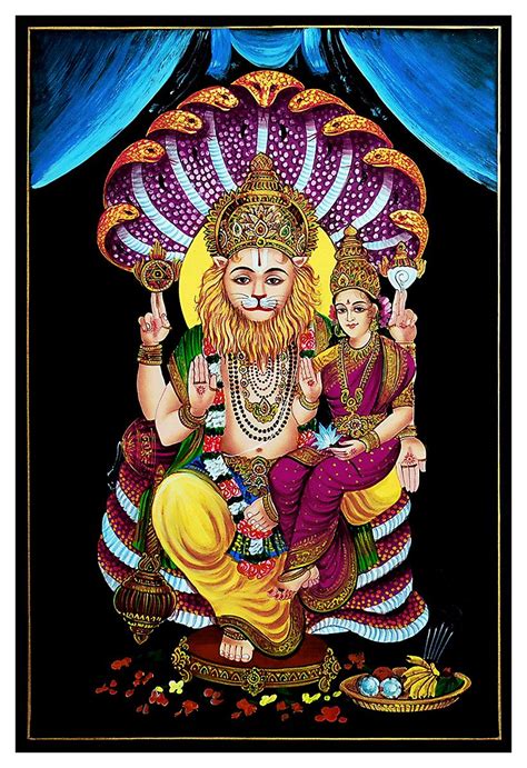 Narasimha Avatar With Lakshmi Nirmal Painting On Wood