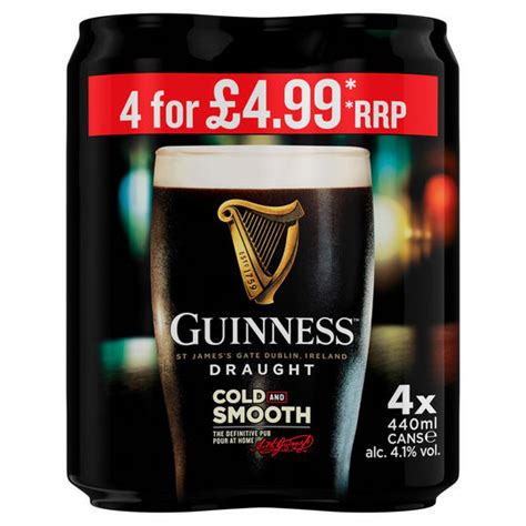 Guinness Draught Stout Beer 4 X 440ml Can Price Marked Pack Beer