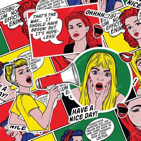 Retro Pop Art Fondo C Mico Con Chicas Sonrientes Cara Femenina Sexy Mujer Joven Sorprendida