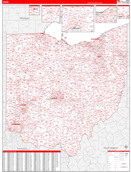 Ohio Zip Code Wall Map Red Line Style By Marketmaps Mapsales