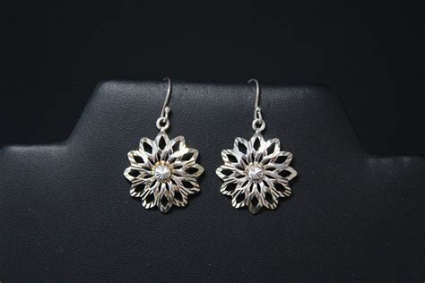 Sterling Silver Dangle Flower Earrings Sterling Flower Earrings
