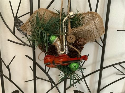 Music Instrument Ornaments Set Of 2 Rustic Christmas 65 Etsy