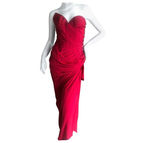 Emanuel Ungaro Numbered Haute Couture Fall 1984 Red Strapless Evening