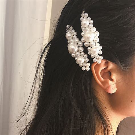 Elegant Korean Style Simulated Pearl Flower Hair Clips For Women Bang