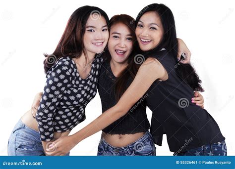 Girls Hugging Each Other In Studio Stock Image Image Of Happy People
