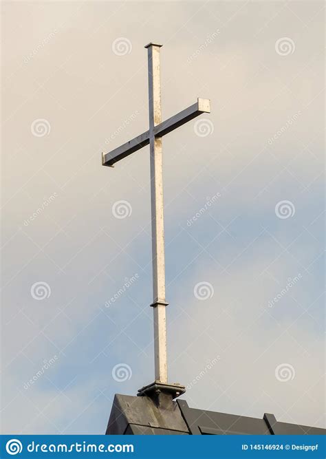 Steel Cross On Top Of Church Roof Stock Photo Image Of Cross