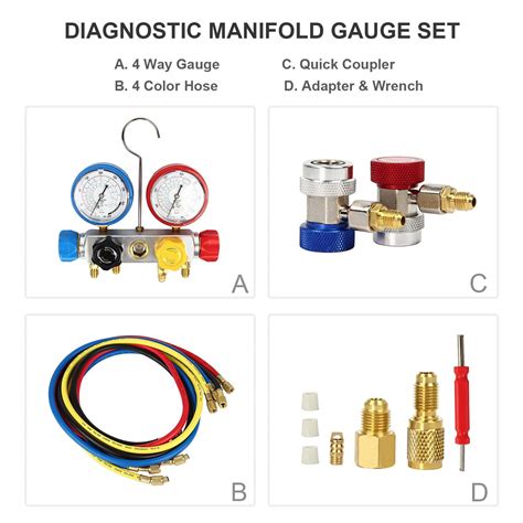4 Way Ac Manifold Gauge Set Fits R134a R410a And R22 Refrigerants With