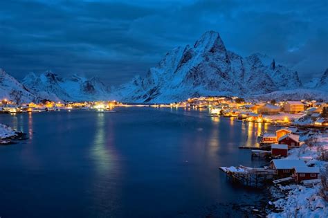 Premium Photo Reine Village At Night Lofoten Islands Norway